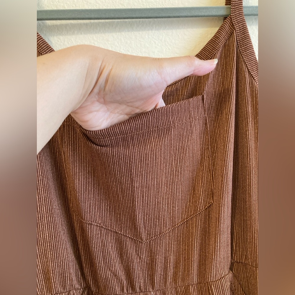 LuLaRoe Leola Jumpsuit Size XS Cinnamon Brown Pinstripe Wide Leg - Picture 2 of 12